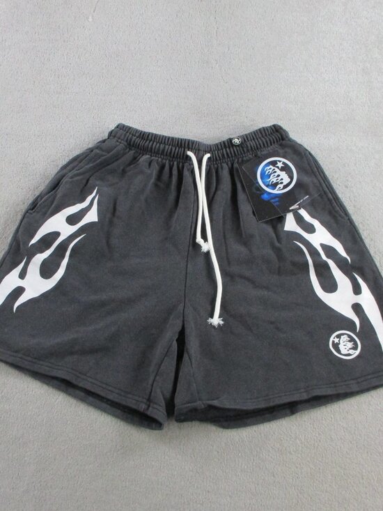 Hellstar Other - HELLSTAR Flame Shorts Mens Medium Gray White Sweat Drawstring Graphic Grunge NEW